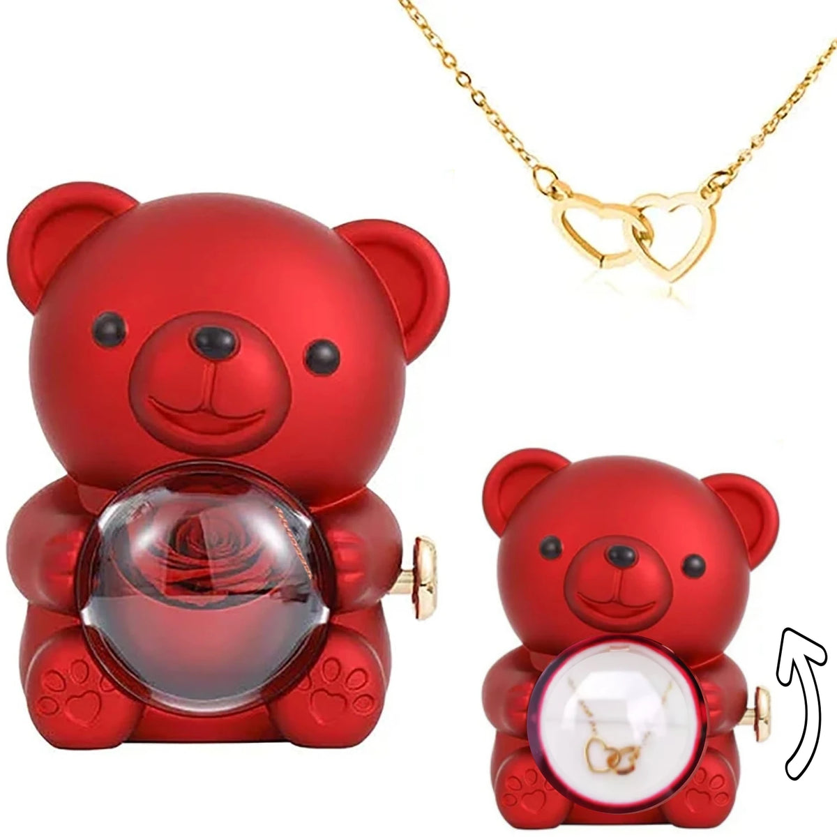 boîte cadeau ours rouge jouet souriant anniversaire fiançailles noël transparent moderne