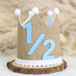 couronne décorative marron blanc bleu rose pompons chiffres anniversaire enfant photo rustic