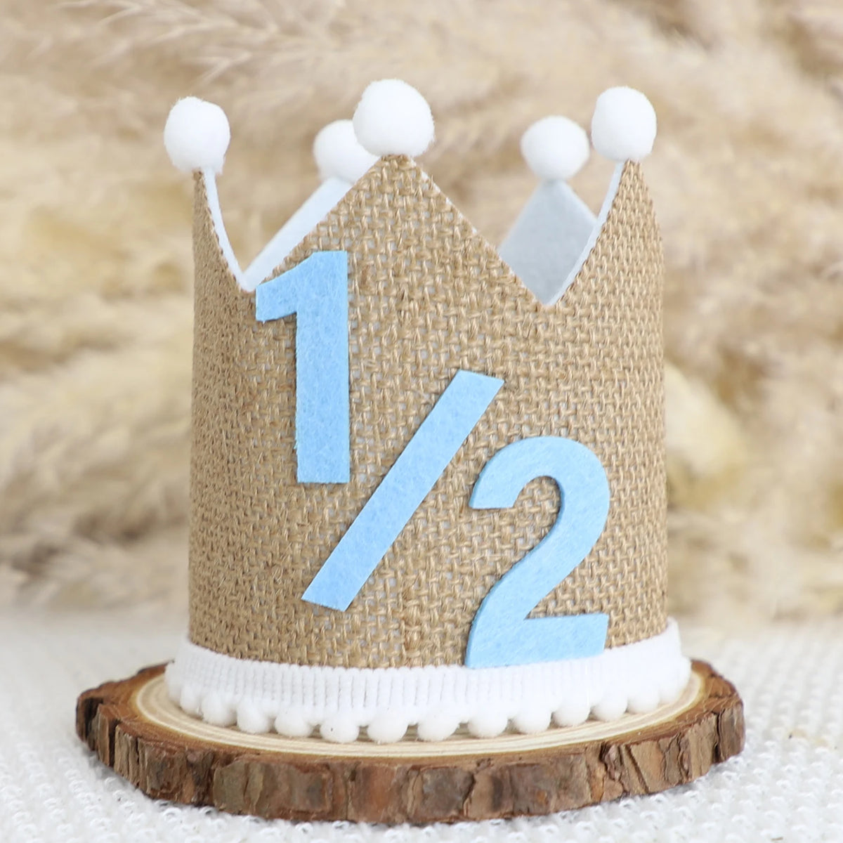 couronne décorative marron blanc bleu rose pompons chiffres anniversaire enfant photo rustic