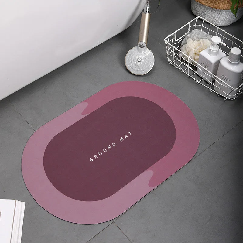tapis bain ovale double couleur moderne salle bain gris bleu violet vert marron sans