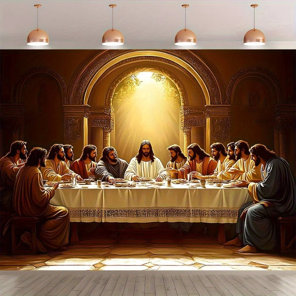 toile d'art scènes religieuses classiques mariage anniversaire noël 130x180cm 180x400cm clips doré beige marron