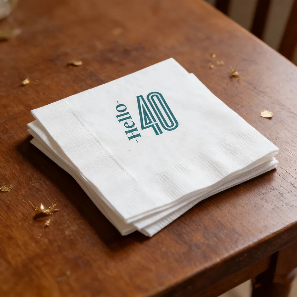 serviettes papier hello 40 anniversaire mariage décoration vert blanc festive