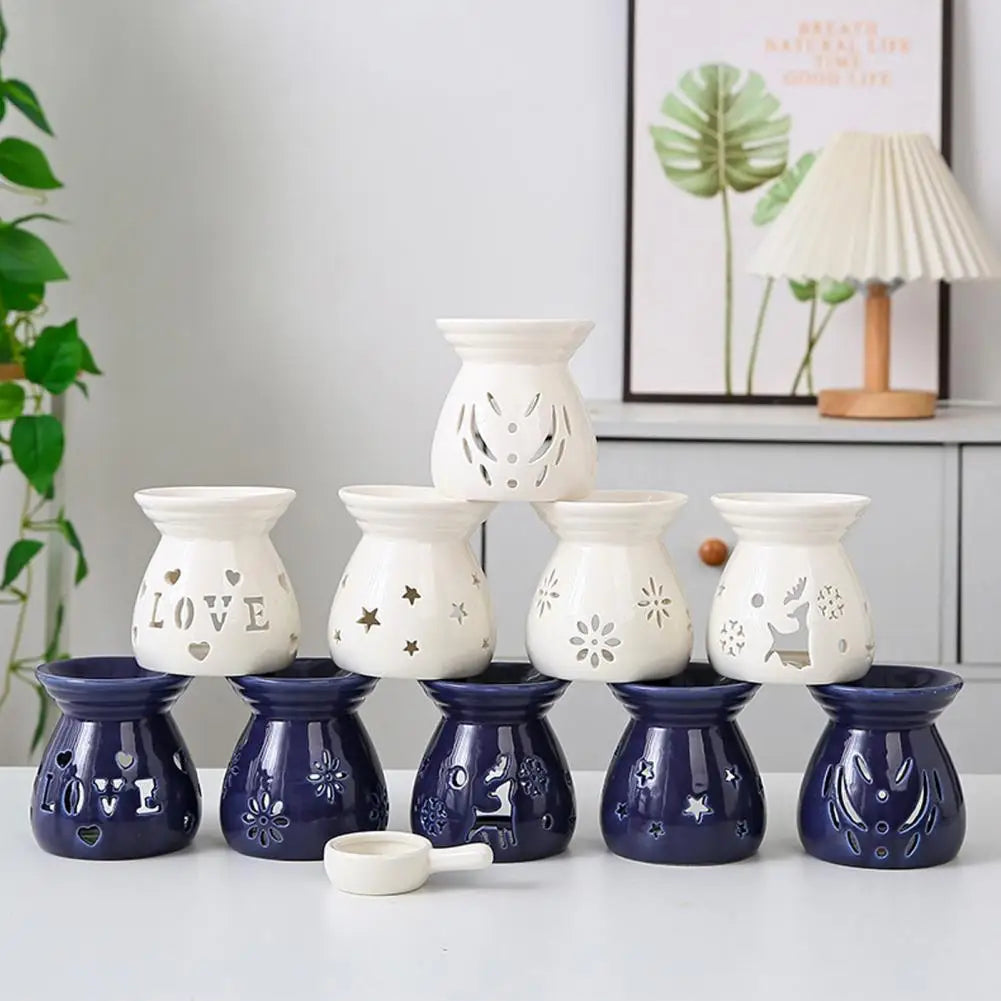 diffuseur bougie aromathérapie blanc bleu marine coeurs étoiles LOVE moderne floral soucoupe pinceau huile