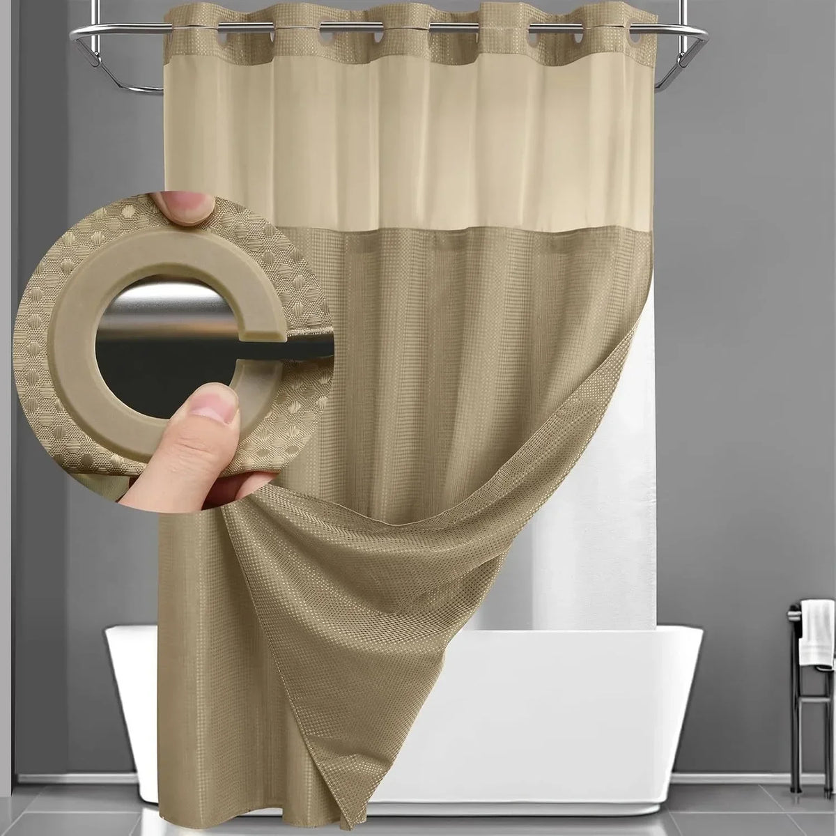 rideau douche moderne blanc translucide polyester 183x190cm anneau intégré