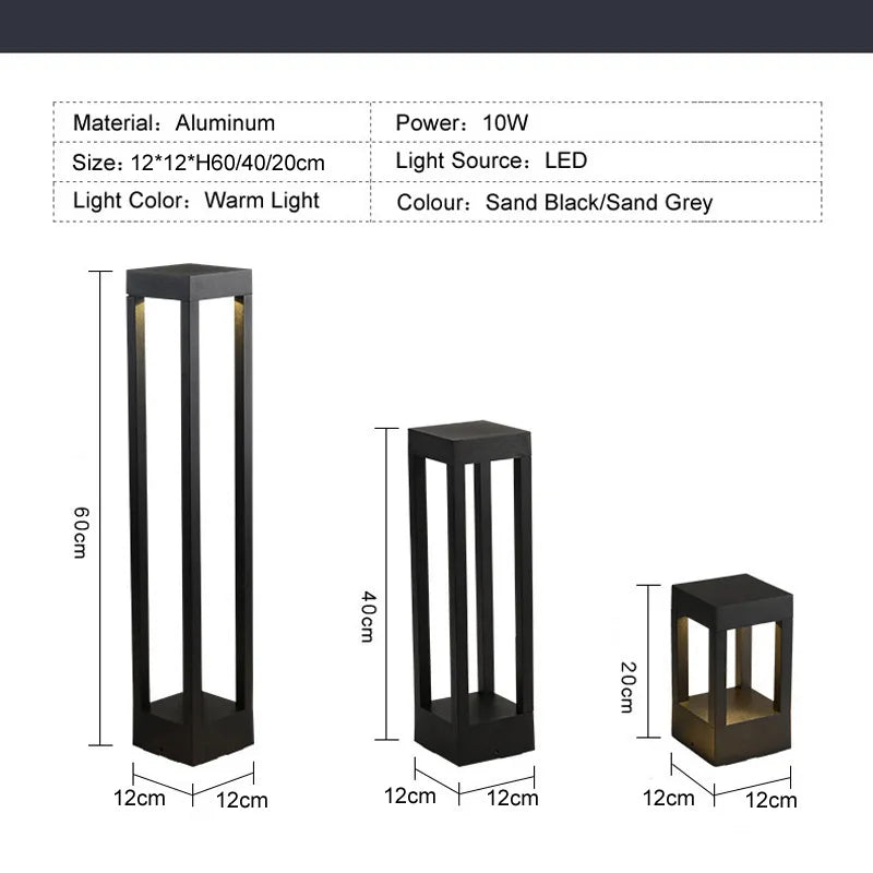 lampe extérieure led moderne noir gris rayures verticales ip65 12x12cm 60cm 40cm