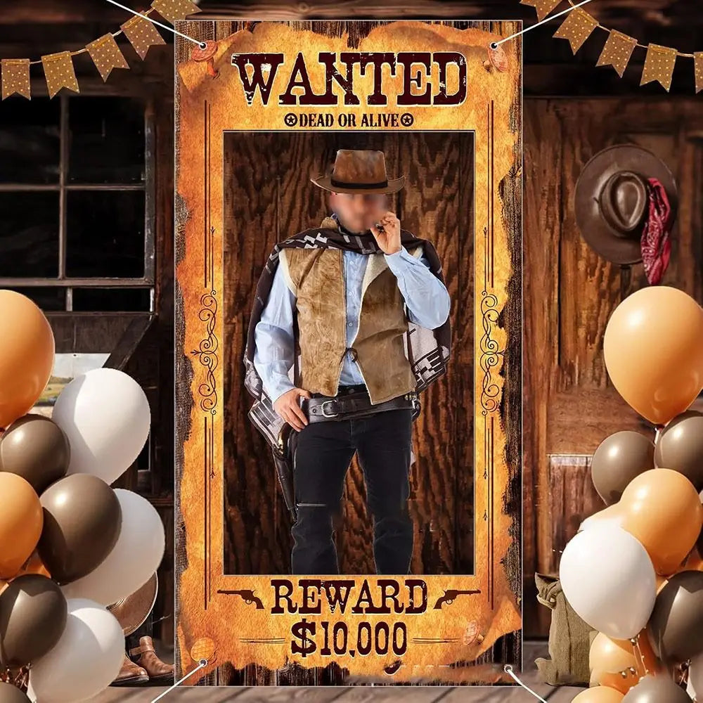 décoration photo anniversaire western motifs cactus bottes chapeaux panneau wanted opaque cowgirl