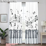 rideau moderne notes musique piano blanc noir polyester deux panneaux