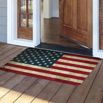 tapis sol antidérapant drapeau américain rayures bois étoiles dorées bleu marine rouge vintage