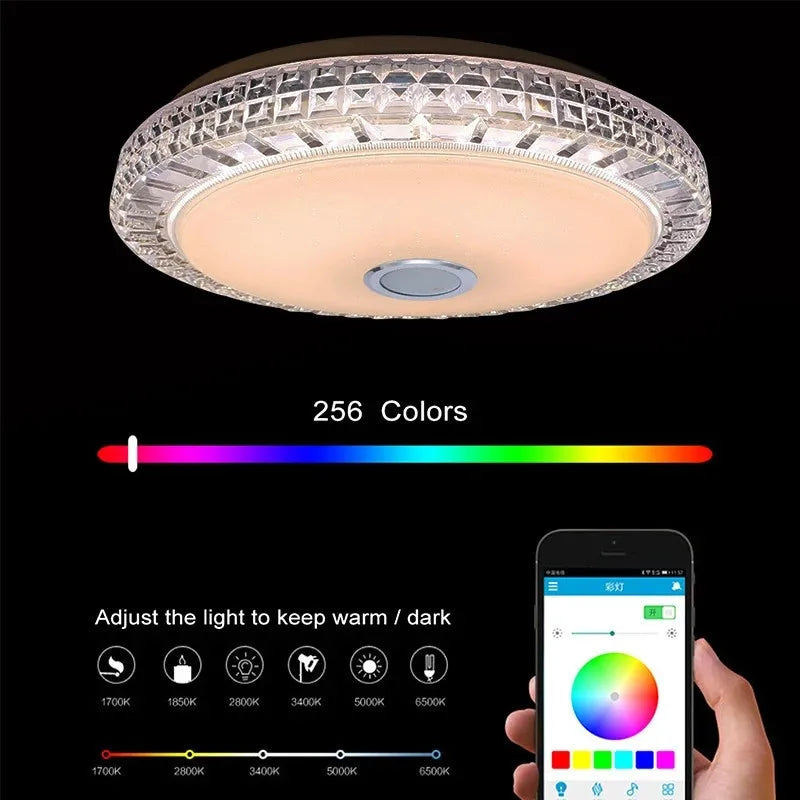 luminaire led cristaux facettes haut parleur bluetooth télécommande moderne multicolore