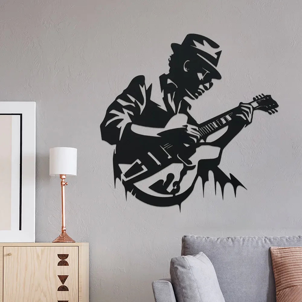 décoration murale moderne silhouette musicien guitare autocollant noir chambre contemporain