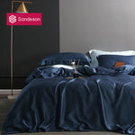 drap lit bleu marine uni soie 100% moderne oreillers taies d'oreiller drap plat queen