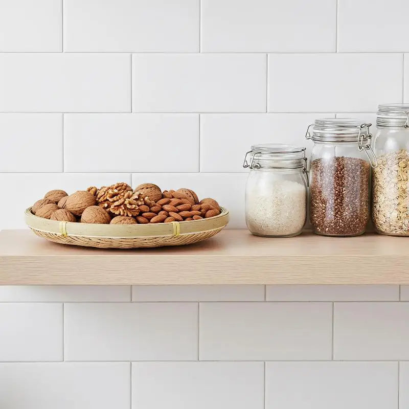 panier ovale bambou tissage fin naturel traditionnel artisanal motifs joncs decoration cuisine organisation comptoir