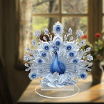 décoration murale paon résine bleu plumes strass élégante ornement fleurs transparent