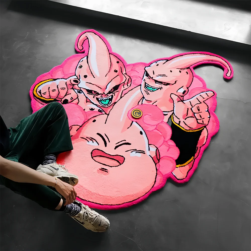tapis anime dragon ball majin buu evolution rose blanc noir velours belge 6mm 100cm
