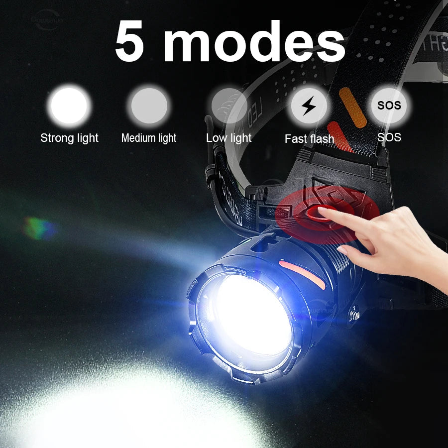 lampe frontale led rechargeable haute puissance 360 degres bandes lumineuses multifonction camouflage camping pêche