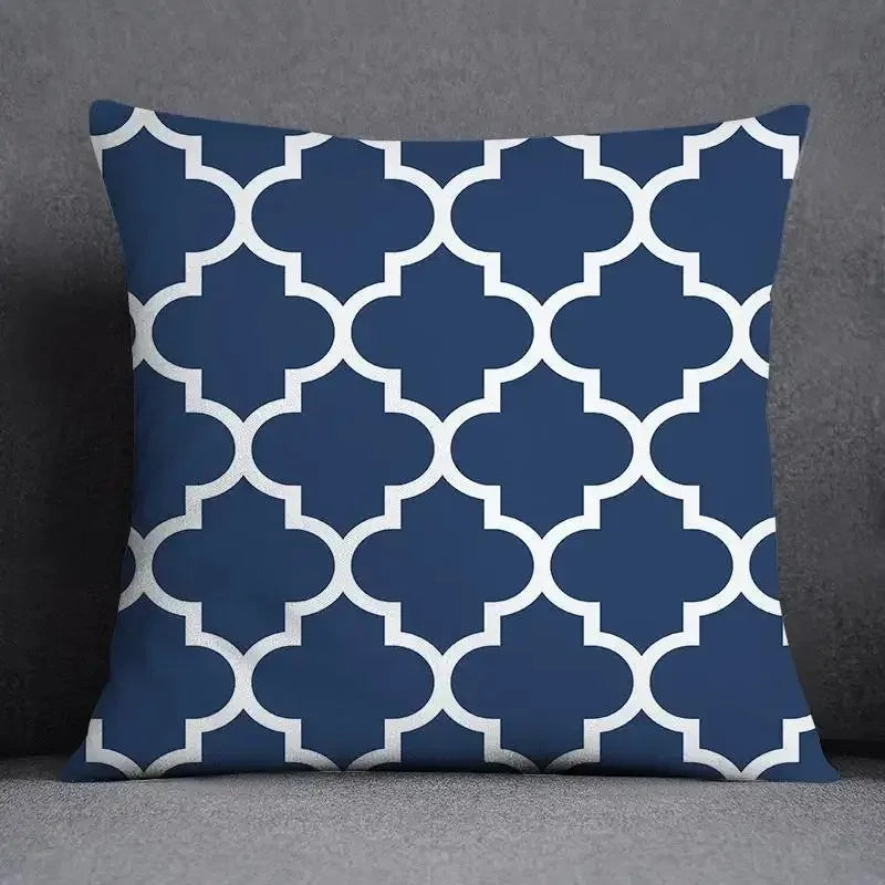 taies d'oreiller géométriques polyester bleu gris moderne maison 45x45cm non toxique respectueux environnement