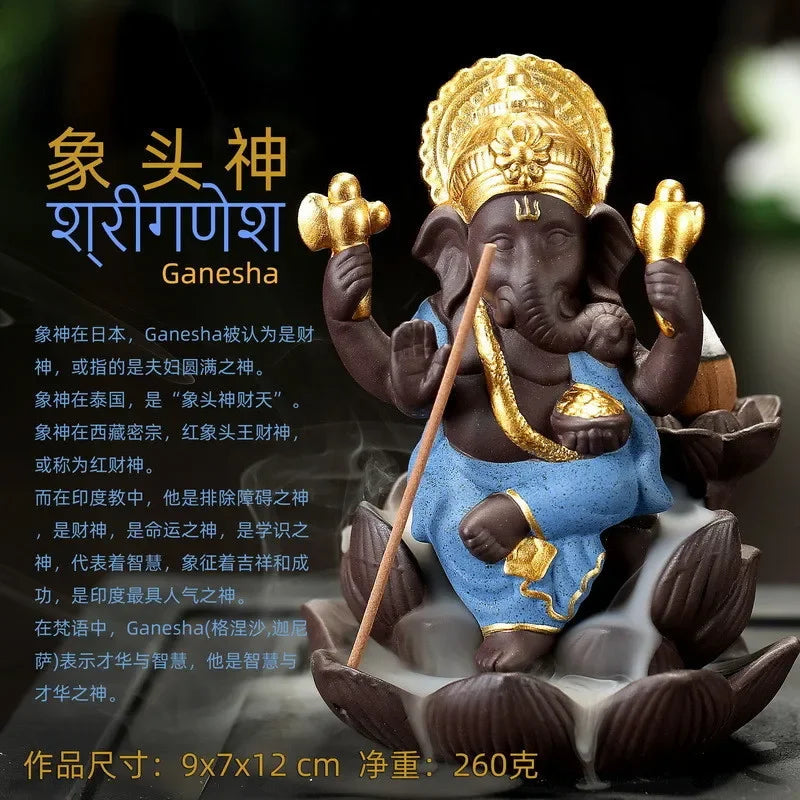statue ganesh pierre beige texture granulée indien cendrier fixations traditionnel