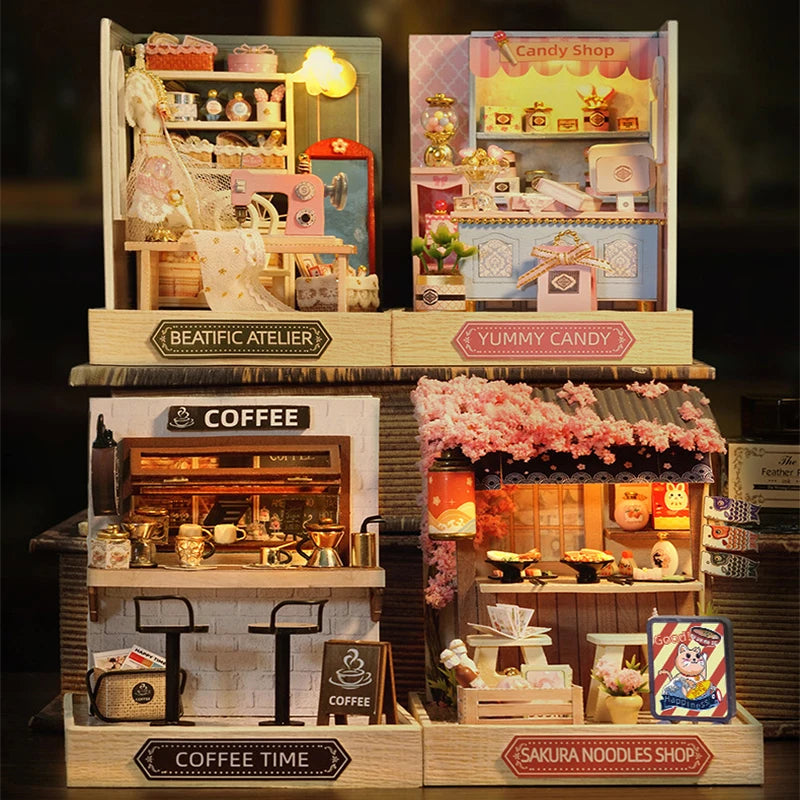 miniature magasin vintage bois artisanale diy bacs fruits légumes viandes sucreries pâtisseries