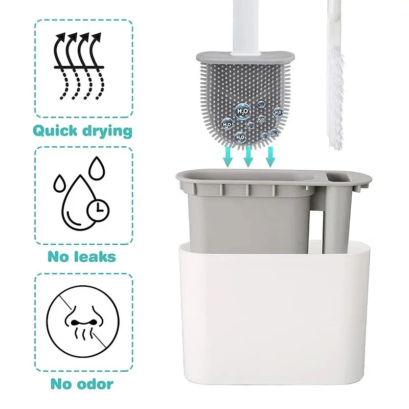 brosse wc adhésive support double adhésif poils doux moderne salle bain blanc