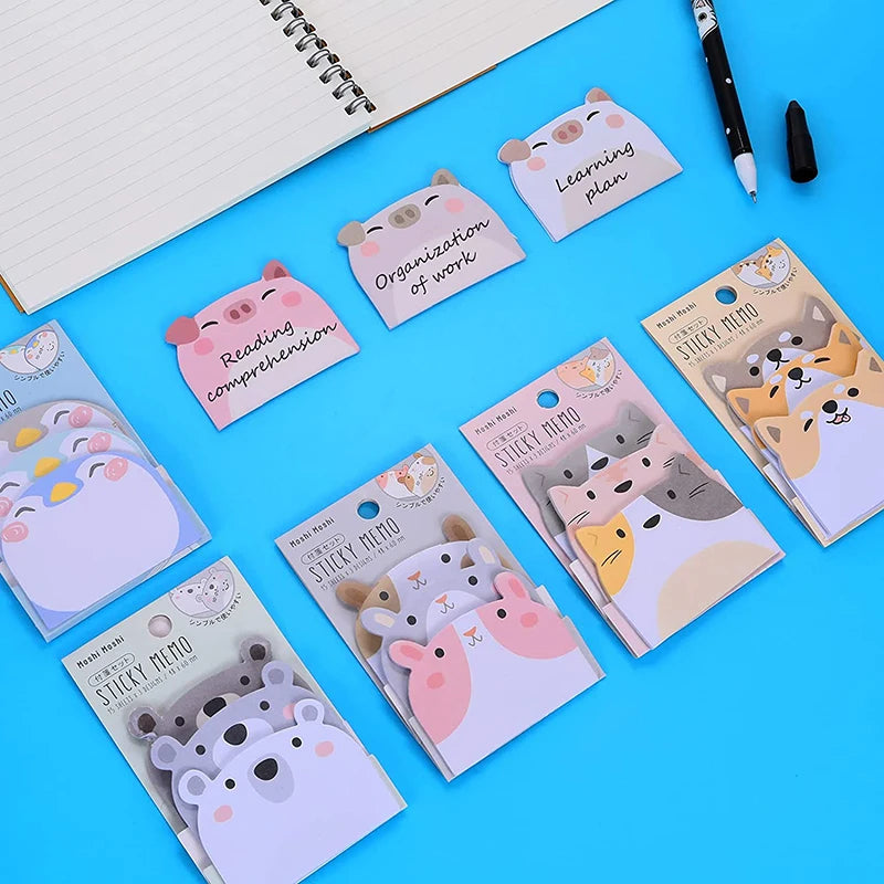 post it autocollants animaux mignons kawaii 45 feuilles rose gris beige bleu clair