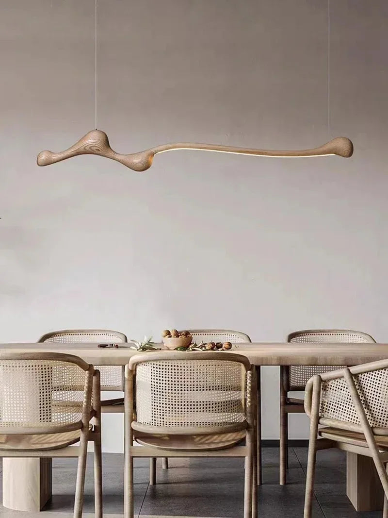 suspension lumineuse bois naturel marron foncé moderne télécommande adjustable salon chambre
