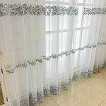rideau blanc broderie florale transparent classique maison anneaux inclusion