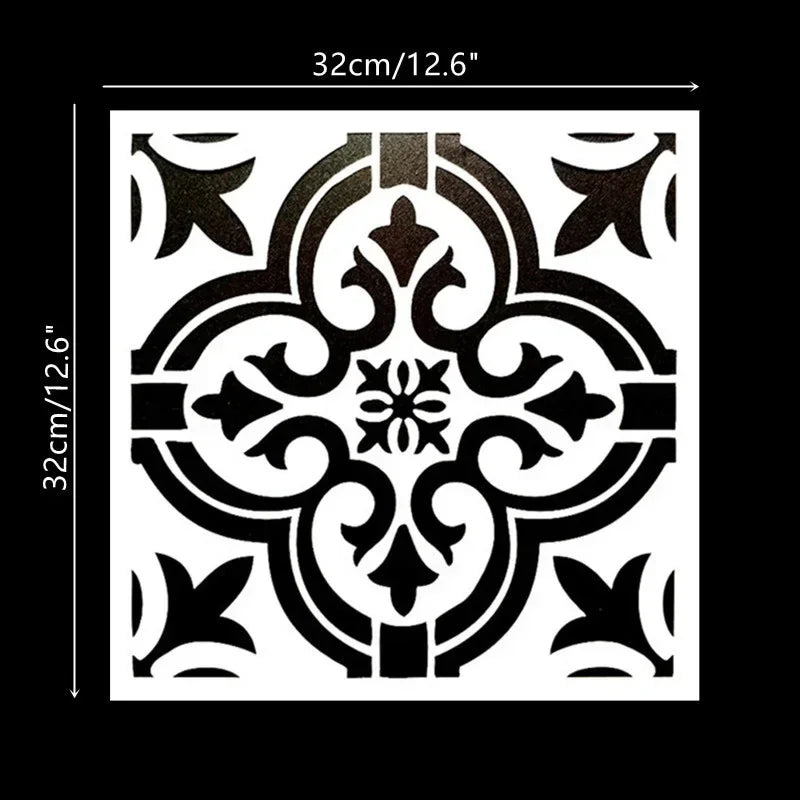 pochoir stencil blanc noir ornamental floral artisanal decoratif 32cm 32cm
