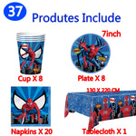 ensemble décoration anniversaire spider man vaisselle jetable nappe assiettes gobelets banderole ballons rouges