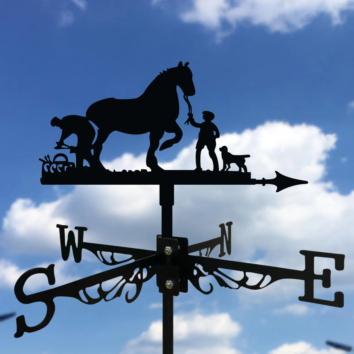 vane métallique noire silhouettes animaux ornements floraux artisanal extérieur jardin ventilation direction.wind