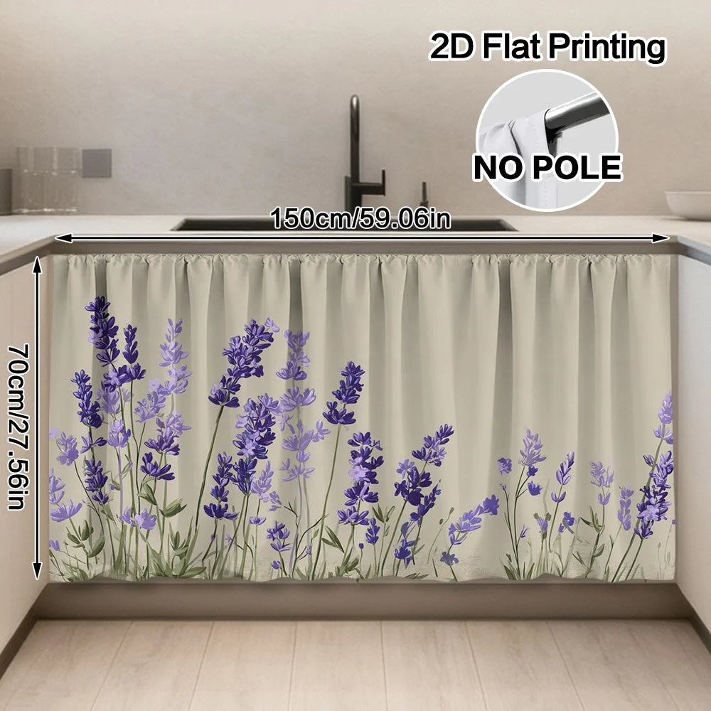 rideau cuisine fleur lavande violet beige clair classique machine wash polyester