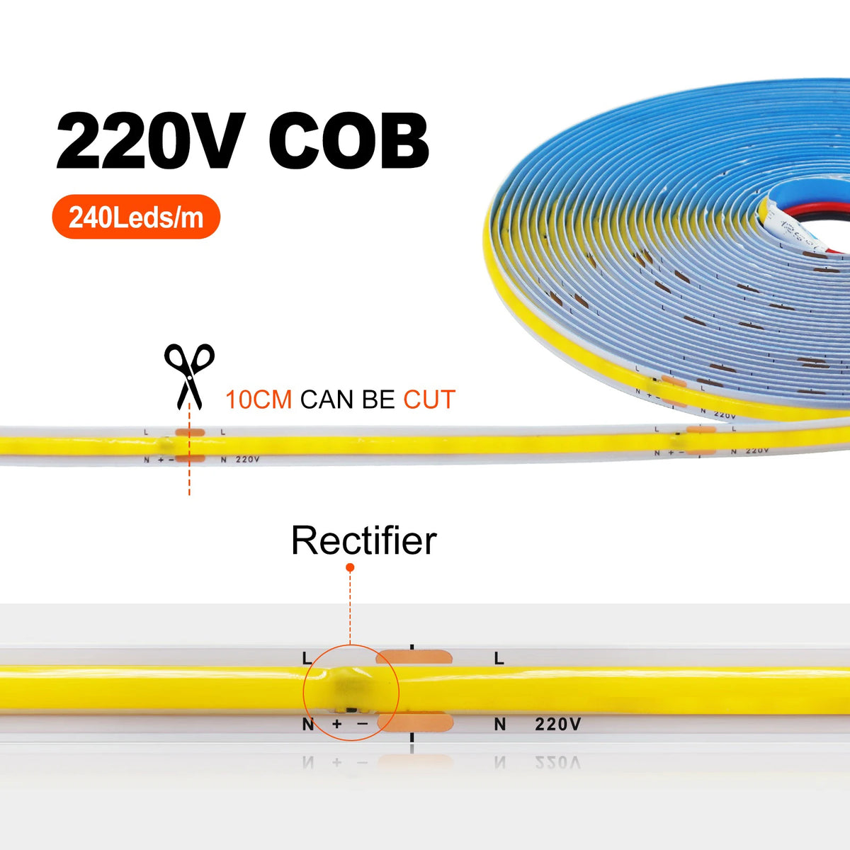 ruban led cob jaune bleu 3000k 4000k 6000k 240leds adhésif moderne chambre