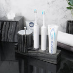 ensemble accessoires salle bain marbre noir rangement brosse dents dentifrice moderne luxe