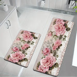 tapis bain rose motifs floraux dentelle antidérapant shabby chic floral duveteuxsetSize