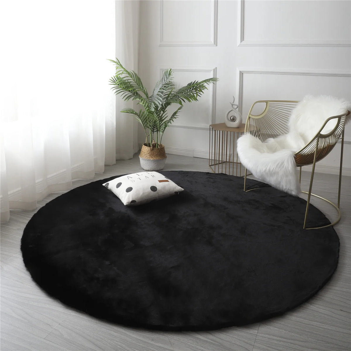 tapis rond velours noir gris moderne maison laveable polyester minimaliste chambre sofa chevet