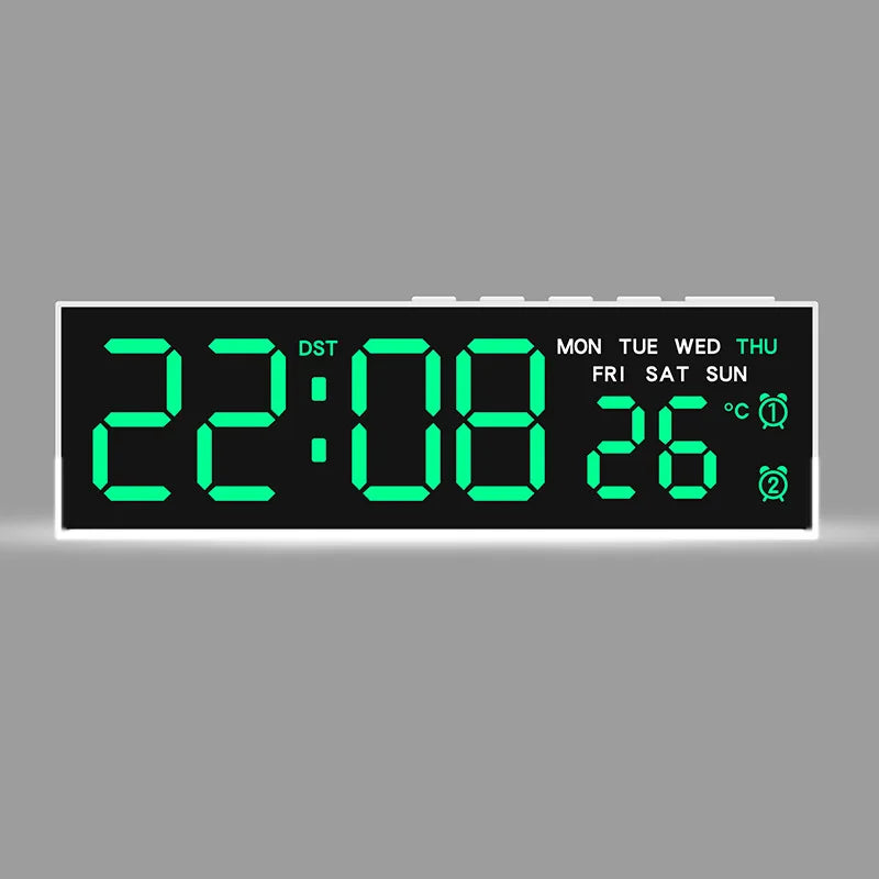 horloge numérique moderne écran led noir blanc vert bleu affichage température usb alarmes luminosité