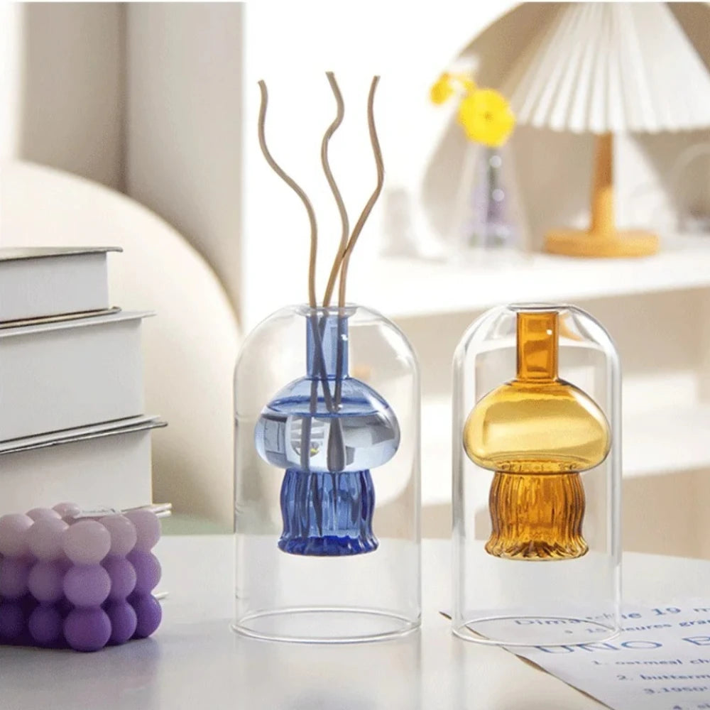 diffuseur huiles essentielles moderne forme champignon transparent vert marron rose bleu