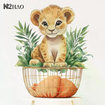 sticker mural lionceau illustration cartoon orange beige vert adhésif chambre enfant salon decoration maison
