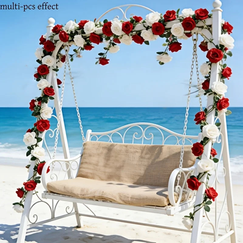 guirlande florale artificielle rouge blanche mariage anniversaire extérieur classique polyestère 240cm
