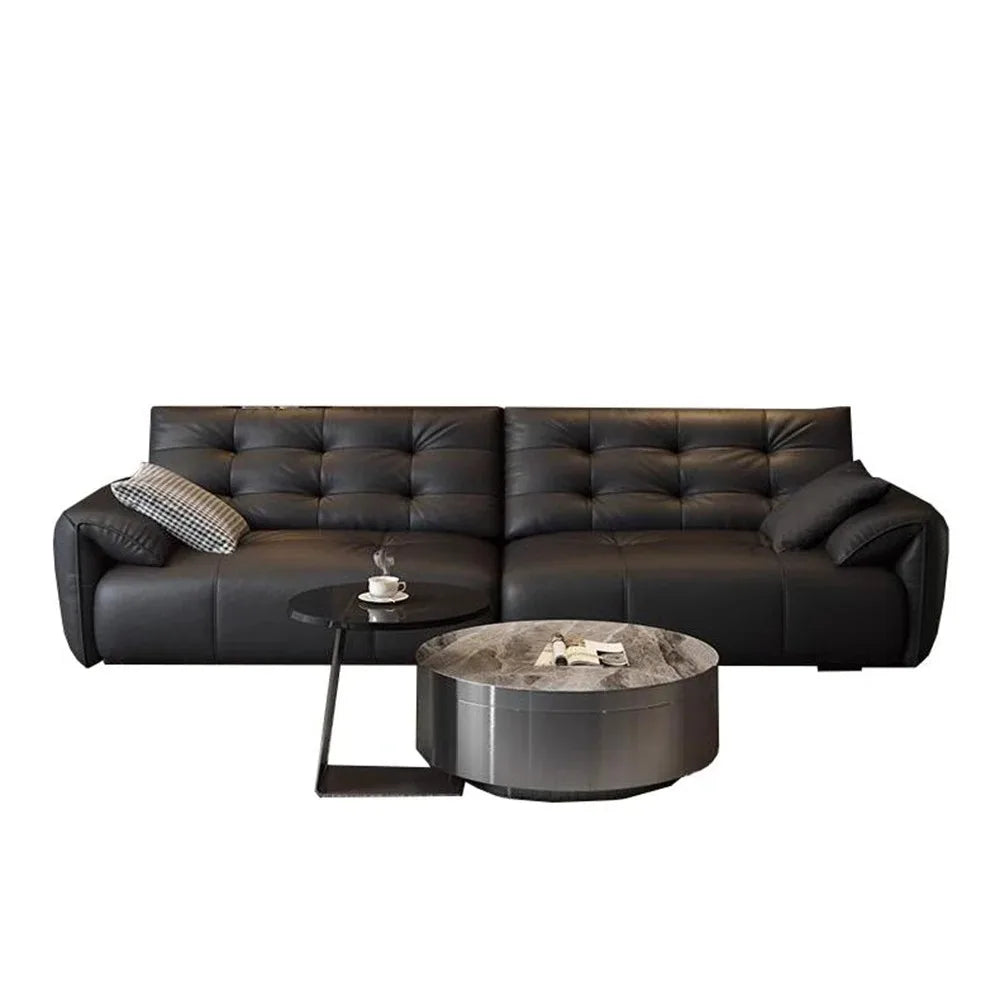 canapé d'angle noir simili cuir boutons moderne salon orienté gauche