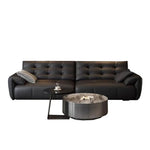 canapé d'angle noir simili cuir boutons moderne salon orienté gauche