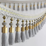 franges dentelles bordures décoratives élégantes textiles maison vêtements blanc crème gris doré