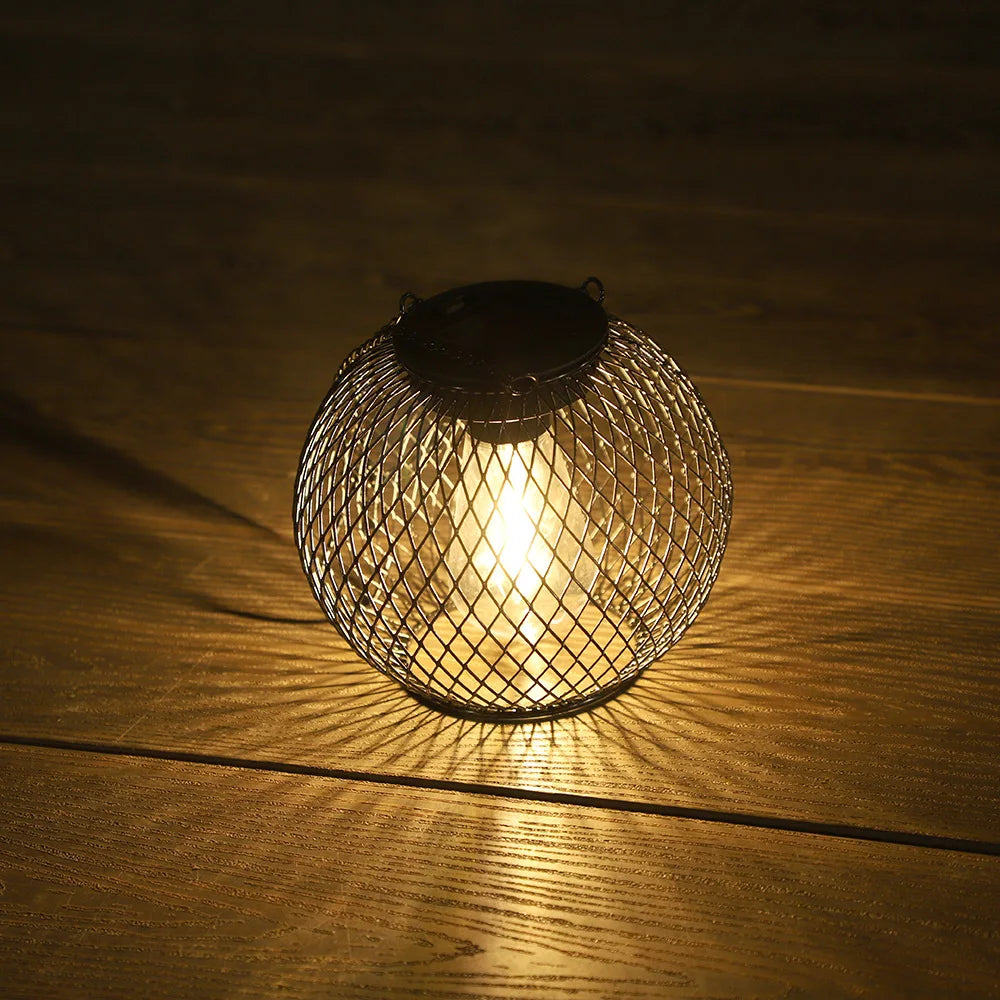 lampe solaire noire moderne chaîne maille métallique rustique extérieure