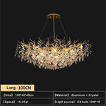 Suspension lumineuse contemporaine transparente dorée branches feuilles LED 100cm