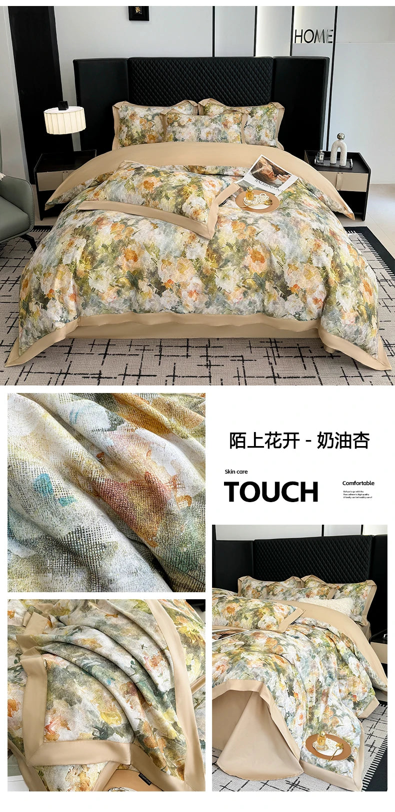 ensemble literie floral moderne 100 coton égyptien rose clair beige gris vert full king