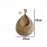 paniers suspendus tissu crocheté beiges rustiques respectueux environnement anneaux métalliques multifonctionnels rangement cuisine decoration