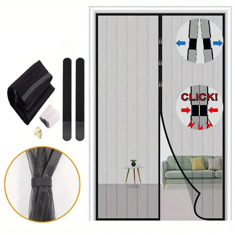 rideau porte magnétique anti insectes maille fine gris clair noir moderne clips adhésif fixe
