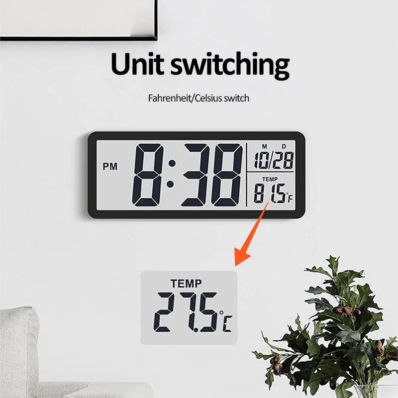 horloge murale numérique moderne horloge digitale affichage température date noir blanc minimaliste