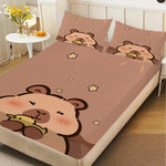 drap housse capybara ours mignon dessin animé marron clair lit twin full queen king