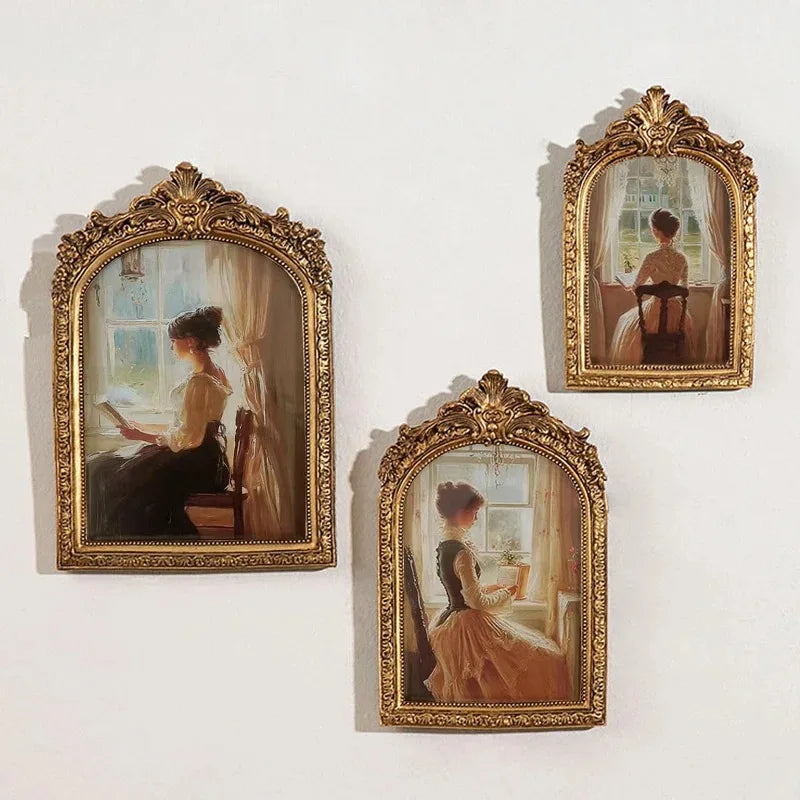 cadre photo vintage or orné femmes robe intérieur décoration mur tableauOpaque verre transparent