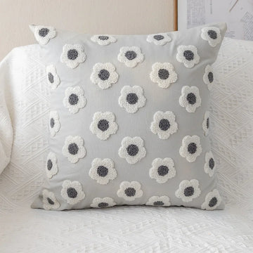 housse coussin brodée fleurs blanches jaunes coton polyester 30x50cm zip open décorative salon voiture